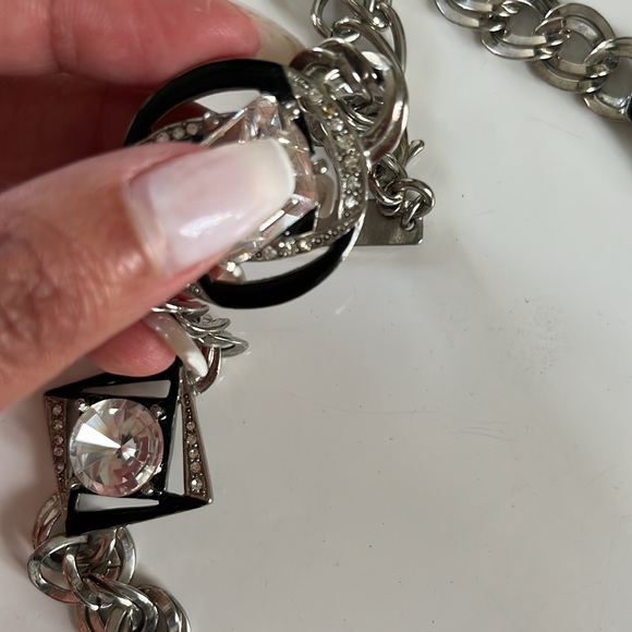 Vtg Oscar De La Renta Signed silver black rhinestone double necklace - Picture 9 of 12